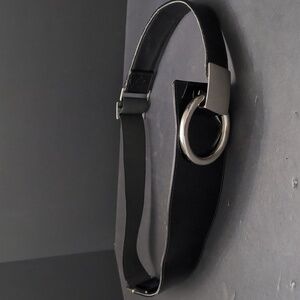 Suzi Roher Women's Black Stretch Waist Belt Boho Style with Metal Buckle,M.